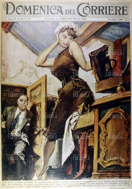 Sophia Loren e Carlo Ponti, Copertina della Domenica del Corriere sul furto dei gioielli, 1960