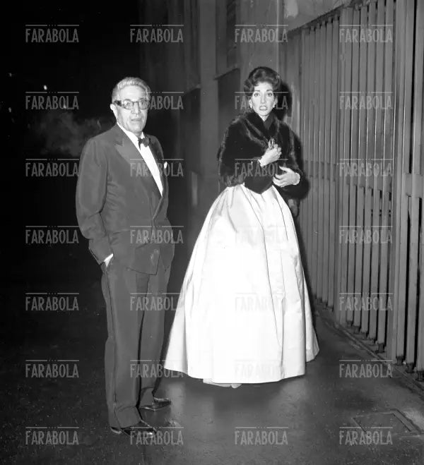 Aristotele Onassis e Maria Callas tornano dal Dopo Scala, Milano, 1960