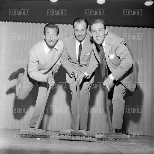 Enzo Garinei, Toni Ucci e Carlo Sposito alle prove di Canzonissima, Roma, 1961