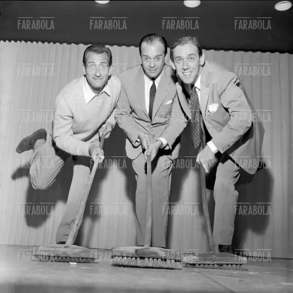 Enzo Garinei, Toni Ucci e Carlo Sposito alle prove di Canzonissima, Roma, 1961