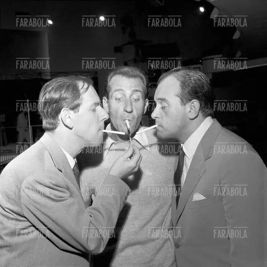 Enzo Garinei, Toni Ucci e Carlo Sposito alle prove di Canzonissima, Roma, 1961