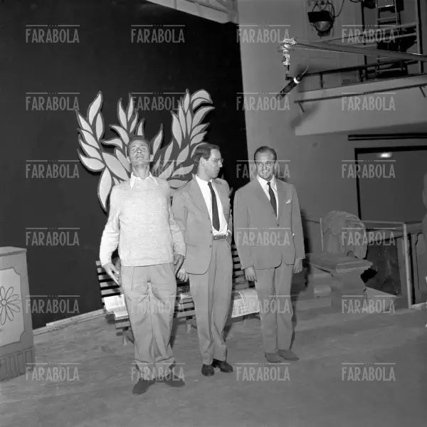 Enzo Garinei, Toni Ucci e Carlo Sposito alle prove di Canzonissima, Roma, 1961