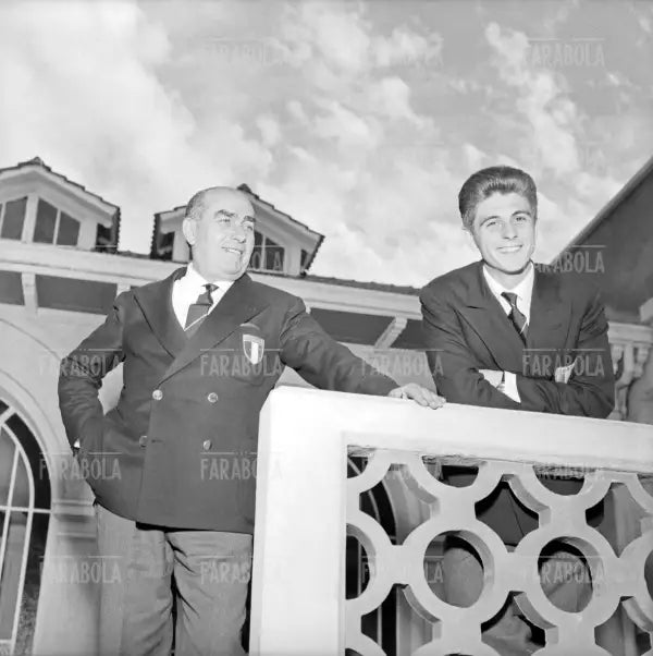 L'allenatore Paolo Mazza e Gianni Rivera, Mondiali di calcio del Cile, Santiago del Cile, 1962