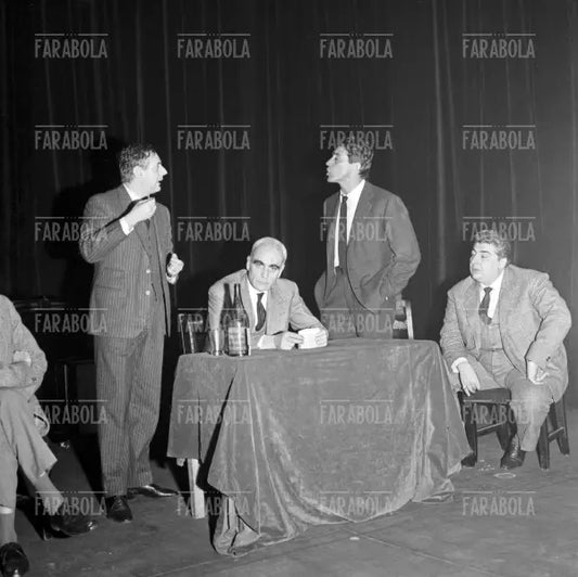 Dario Fo, Walter Chiari e Gino Bramieri, Riunione al Teatro Gerolamo dopo il caso Canzonissima, Milano, 1962