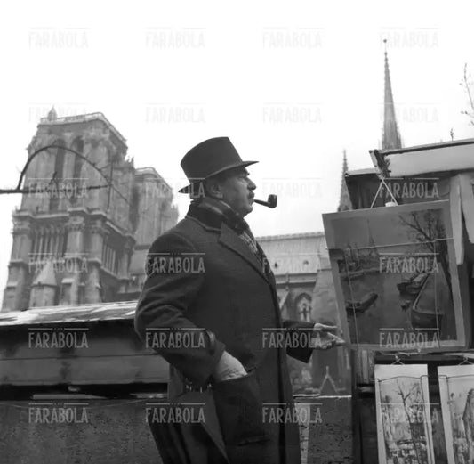 Gino Cervi durante la lavorazione de Le inchieste del commissario Maigret, Parigi, 1966