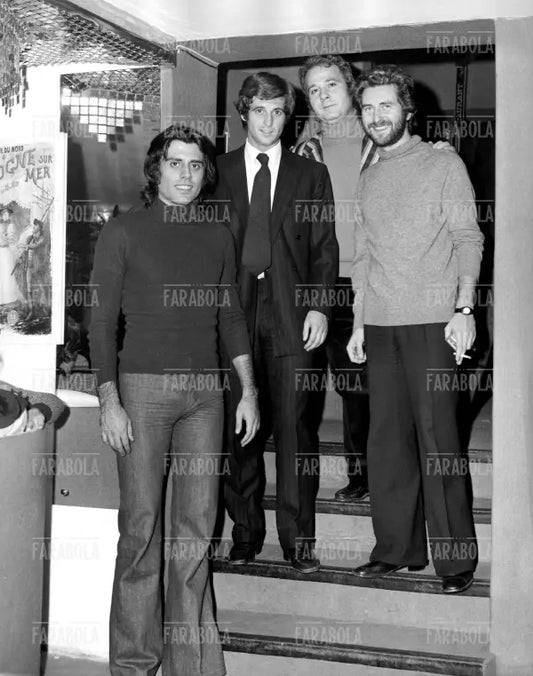 Teo Teocoli, Gianni Rivera, Gianni Bongiovanni e Sandro Massimini al Derby Club, Milano, 1971