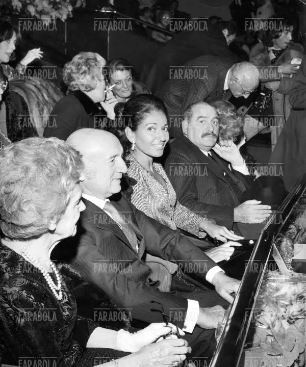 Libero Mazza, Maria Callas e Paolo Grassi, Prima del film Ludwig al Cinema Apollo, Milano, 1973
