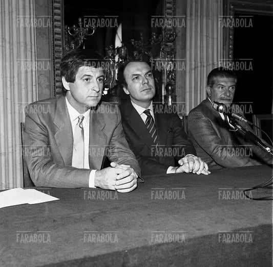 Gianni Rivera, Leonardo Mondadori e Giuseppe Farina, presentazione del Milan, Milano, 1984