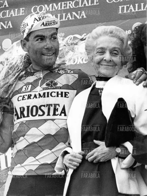 Davide Cassani e Rita Levi-Montalcini, Giro d'Italia, Prato, 1991