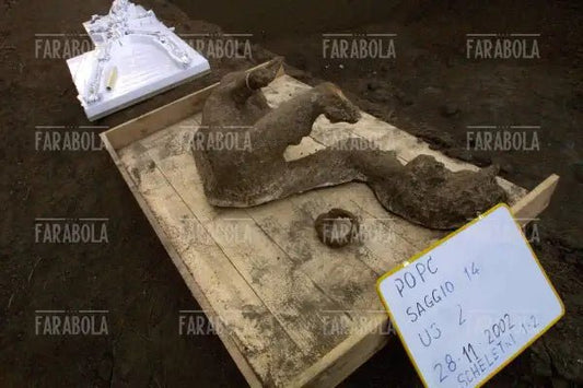 Scheletro di uno schiavo ritrovato negli scavi di Pompei, 1994