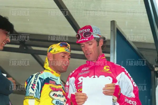 Marco Pantani e Mario Cipollini alla partenza, Giro d'Italia, Pescara, 1999