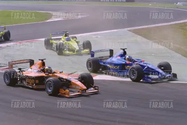 Pedro de la Rosa, Nick Heidfeld e Marc Gené al primo giro, Gran Premio d'Italia, Monza, 2000