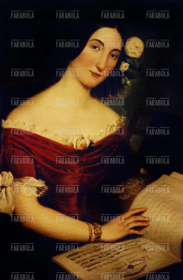 Ritratto di Giuseppina Strepponi con la partitura del Nabucco, Mostra Giuseppe Verdi: l'uomo, l'opera, il mito, Milano, 2000