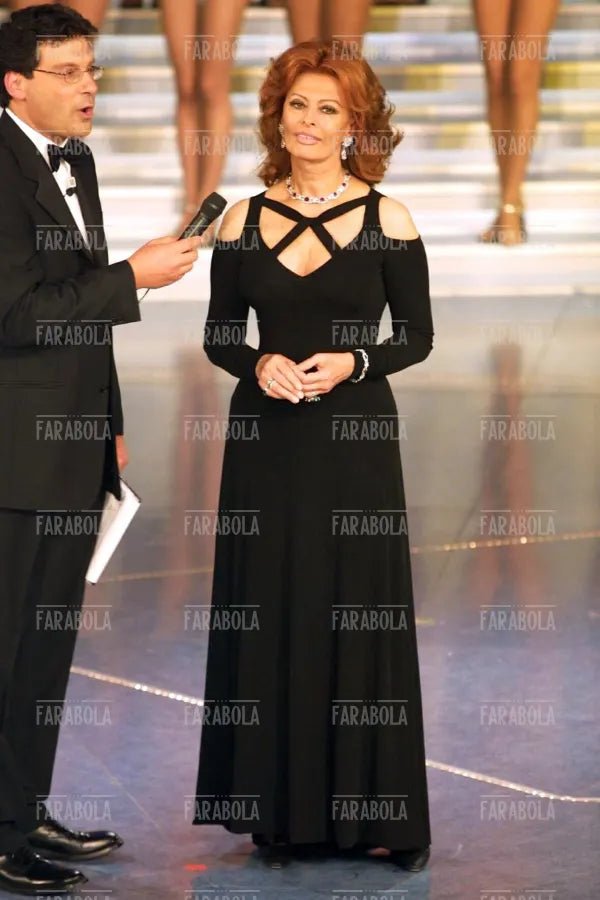 Sophia Loren and Fabrizio Frizzi, Miss Italia, Salsomaggiore, 2001