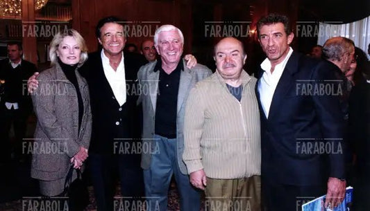 Barbaree Nielsen, Christian De Sica, Leslie Nielsen, Lino Banfi ed Ezio Greggio, Festival della Commedia, Montecarlo, 2002