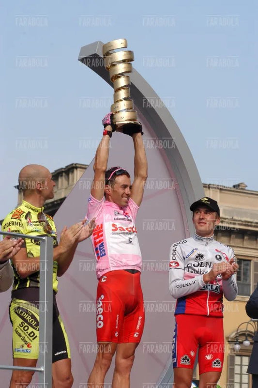 Gilberto Simoni, Stefano Garzelli e Yaroslav Popovych sul podio, cronometro all'Idroscalo, Giro d'Italia, Milano, 2003