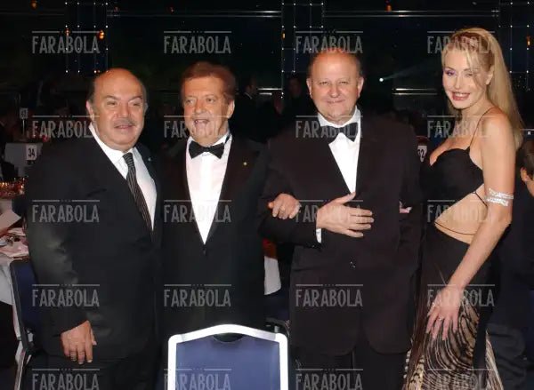 Lino Banfi, Vittorio Cecchi Gori, Massimo Boldi e Valeria Marini, Festival della Commedia, Montecarlo, 2003