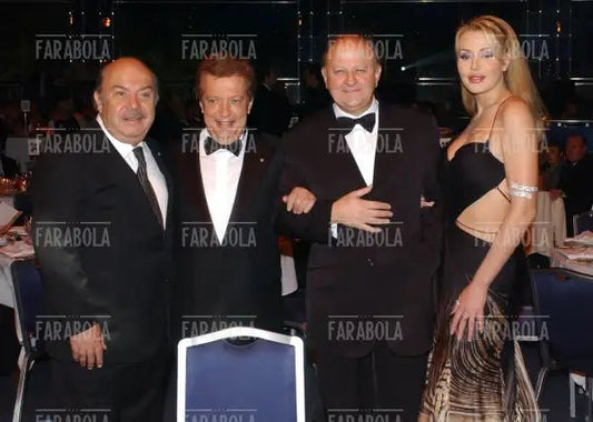 Lino Banfi, Vittorio Cecchi Gori, Massimo Boldi e Valeria Marini, Festival della Commedia, Montecarlo, 2003