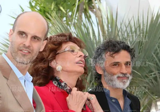Sophia Loren, Edoardo Ponti ed Enrico Lo Verso, Photocall del film La voce umana, Festival di Cannes, 2014