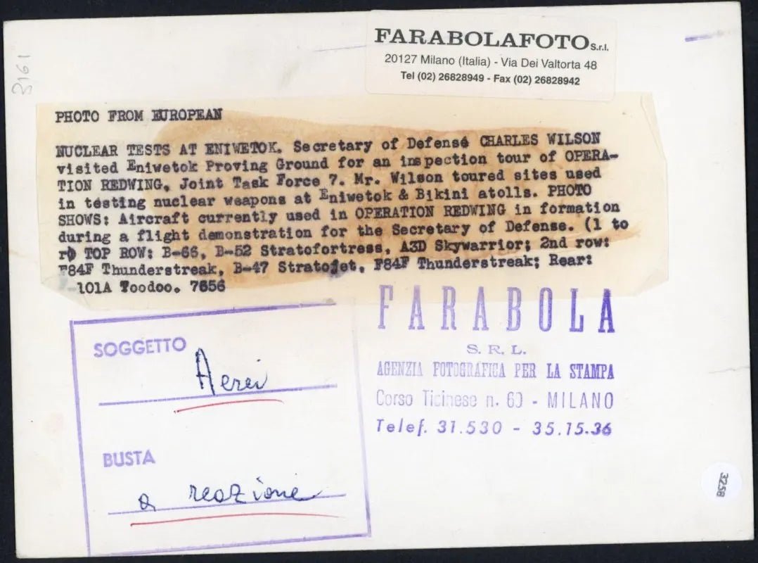 Aerei a reazione per test nucleari 1956 Ft 3258 - Stampa 18x13 cm - Farabola Stampa ai sali d'argento