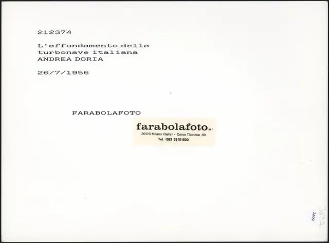 Affondamento Andrea Doria 1956 Ft 3609 - Stampa 24x18 cm - Farabola Stampa ai sali d'argento (anni 90)