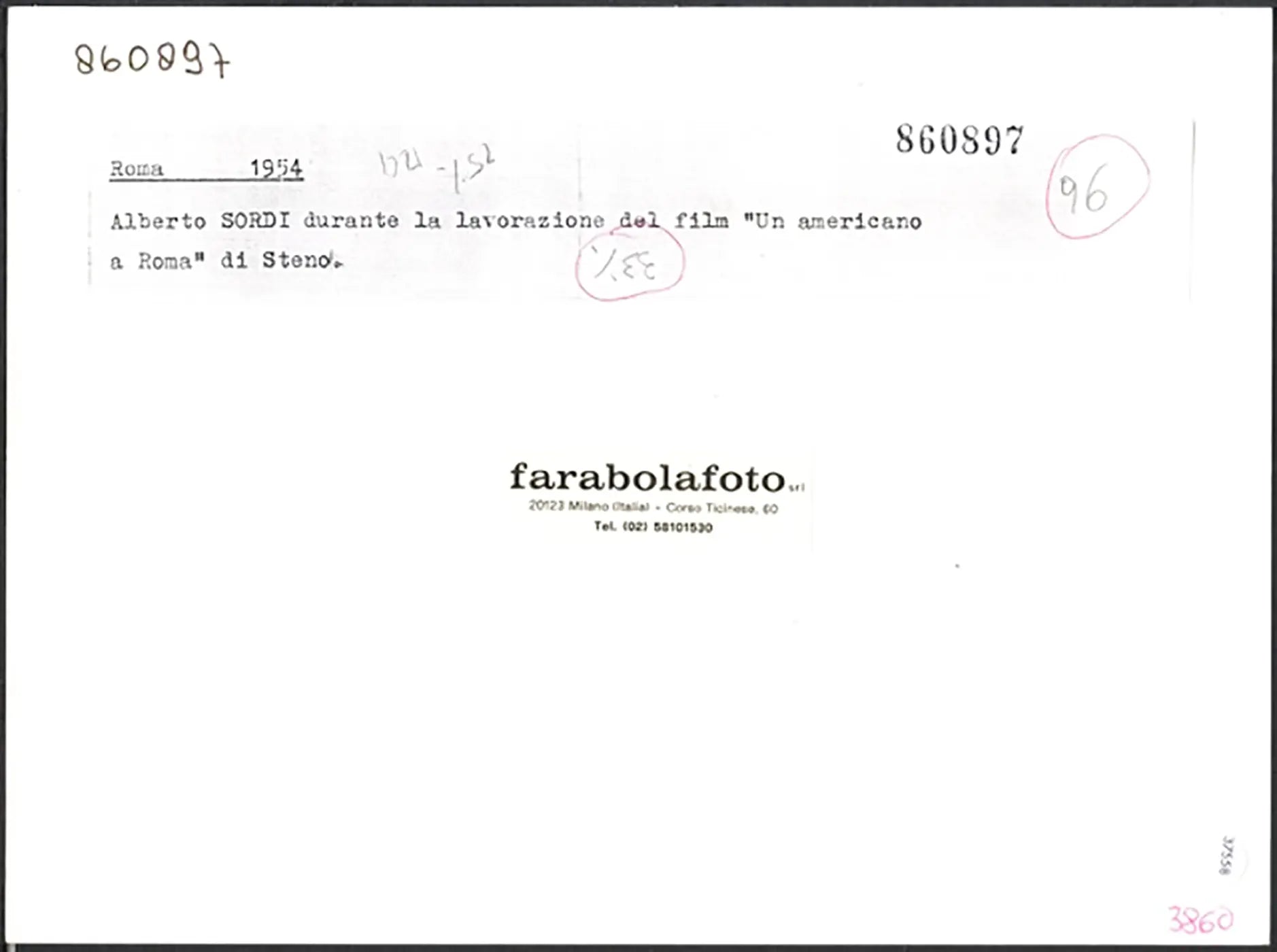 Alberto Sordi Un americano a Roma 1954 Ft 37558 - Stampa 24x18 cm - Farabola Stampa ai sali d'argento (anni 90)