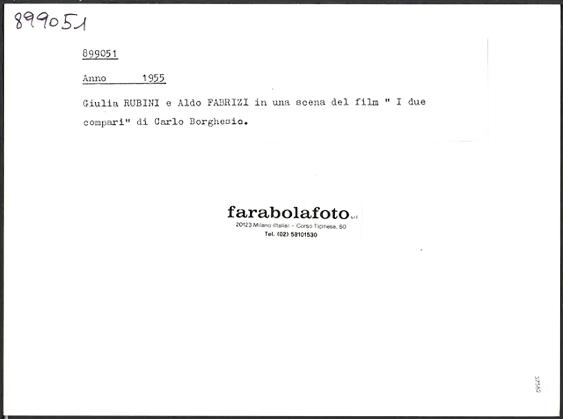 Aldo Fabrizi film I due compari 1955 Ft 37562 - Stampa 24x18 cm - Farabola Stampa ai sali d'argento (anni 90)