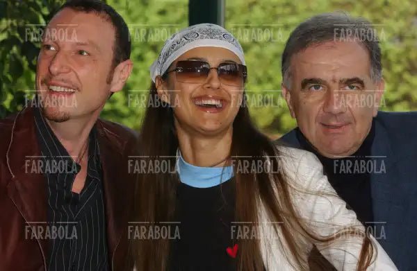 Amadeus, Rosita Celentano e Gene Gnocchi alla presentazione di Music Farm, 2004 - Farabola Immagine digitale