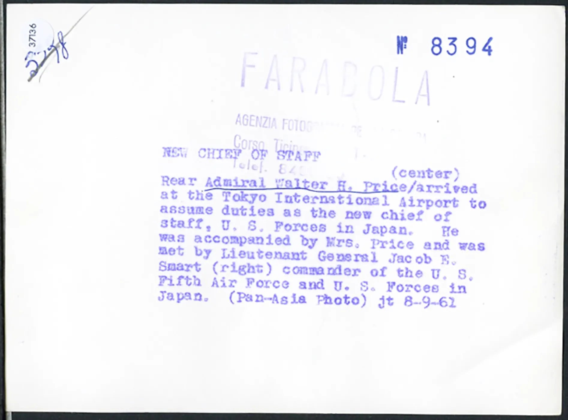 Ammiraglio Walter H. Price 1961 Ft 37136 - Stampa 10x15 cm - Farabola Stampa ai sali d'argento