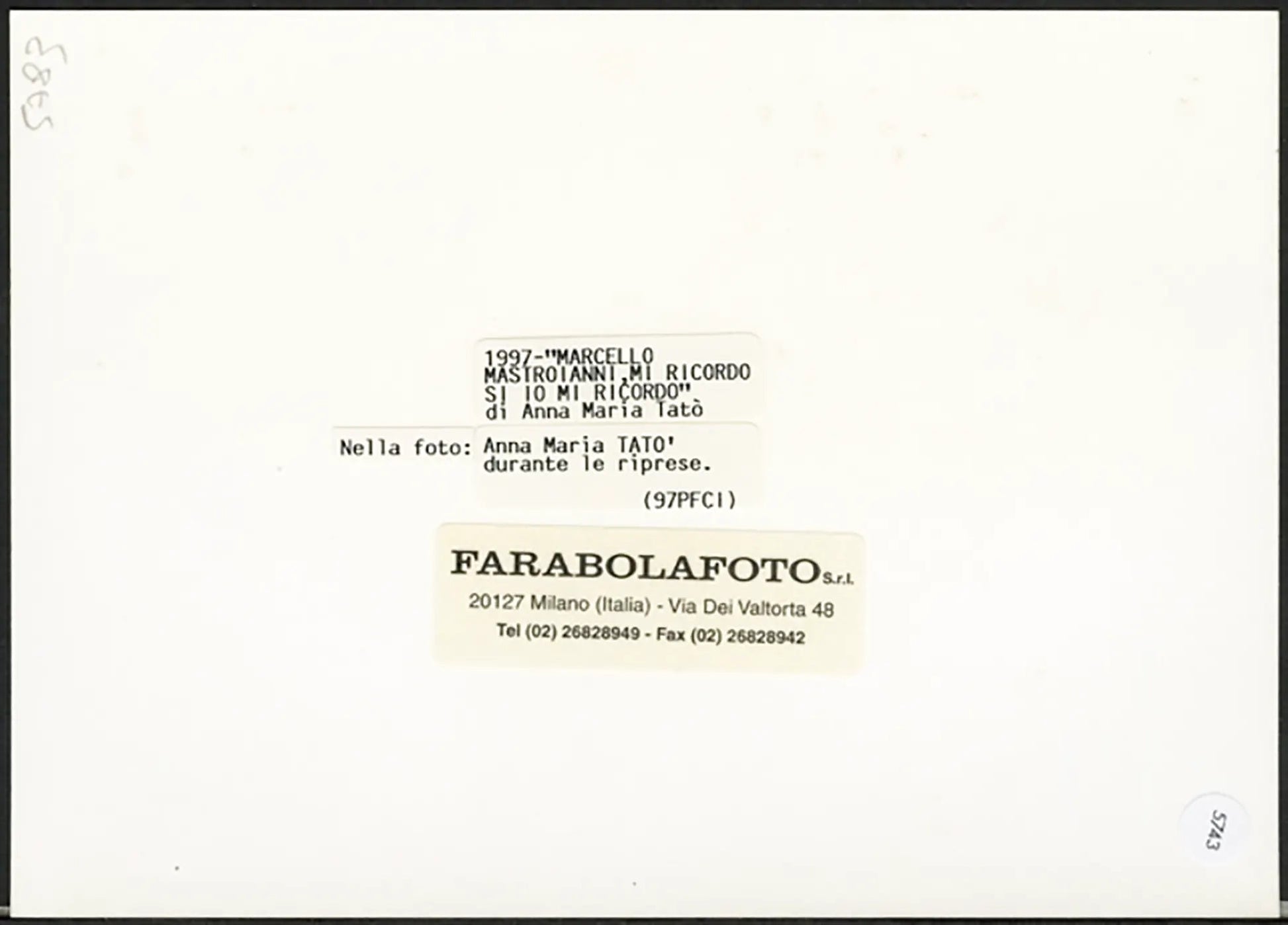 Anna Maria Tatò sul set 1997 Ft 5743 - Stampa 13x18 cm - Farabola Stampa ai sali d'argento