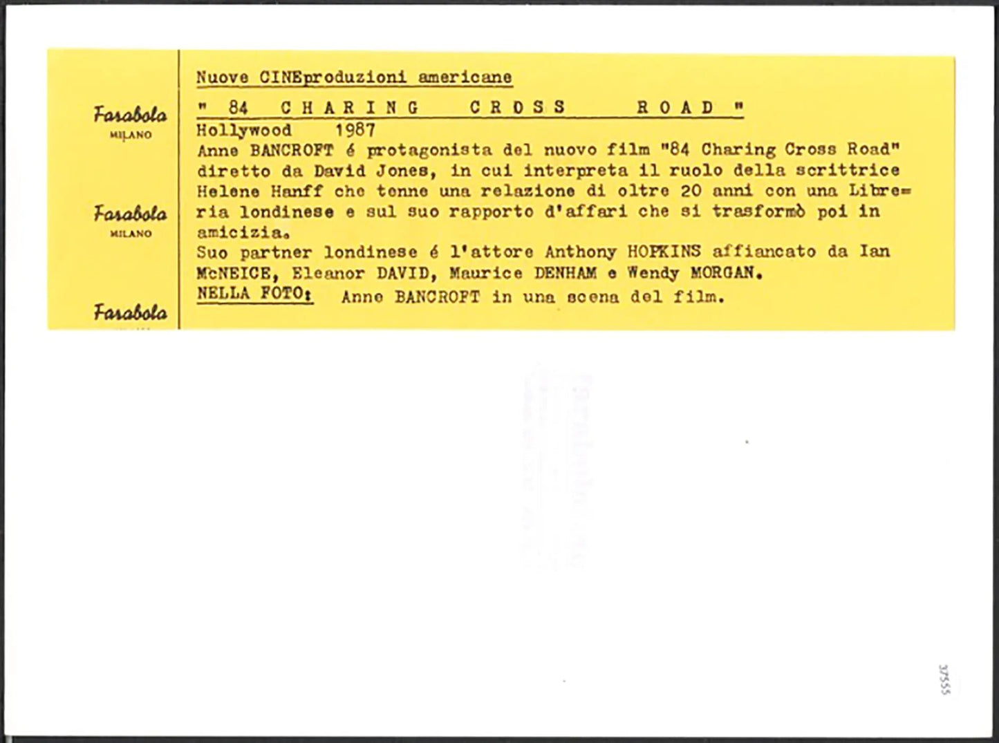 Anne Bancroft 1987 Ft 37555 - Stampa 24x18 cm - Farabola Stampa ai sali d'argento