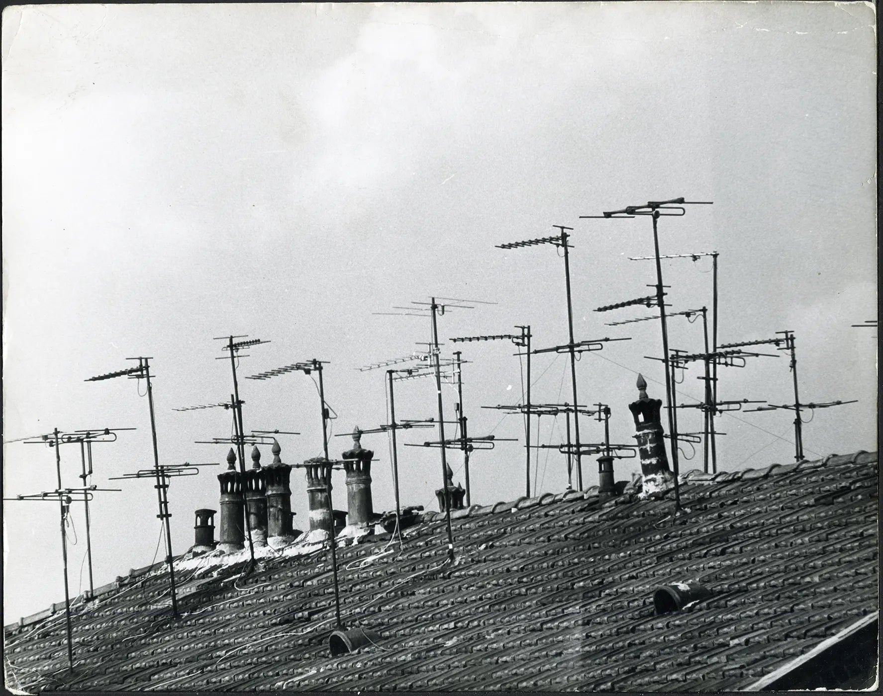 Antenne Tv sul tetto di una casa Milano 1965 Ft 4718 - Stampa 24x30 cm - Farabola breadcrumbs : fotografie - vintage; foto - vintage - televisione