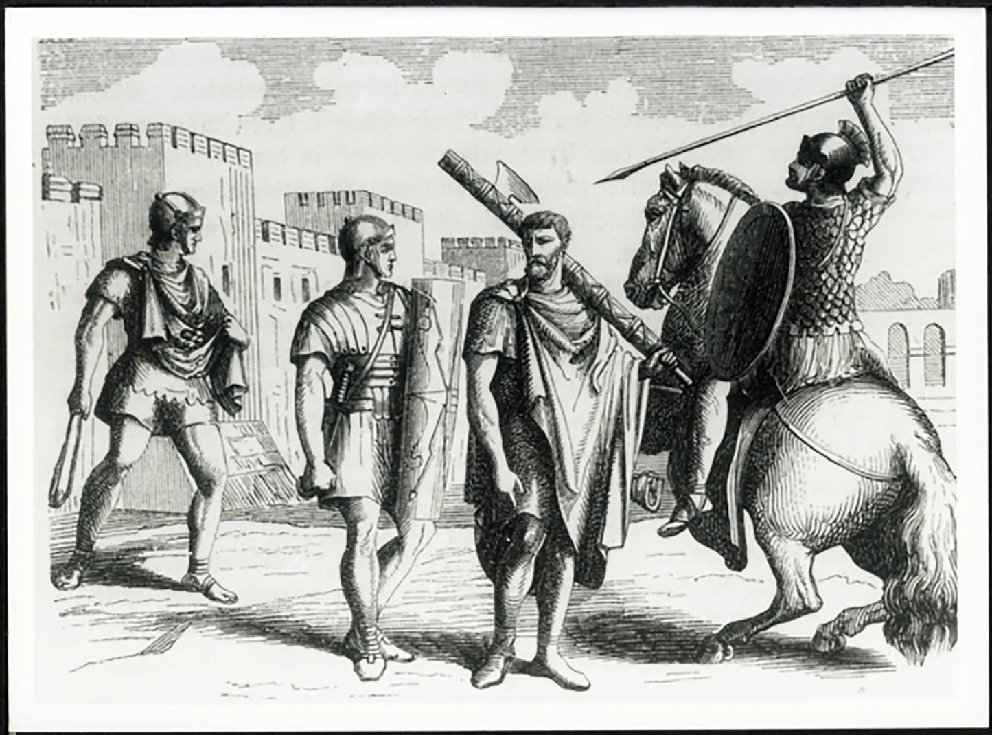 Antica Roma Fromboliere, Fante, Littore e cavaliere Ft 5042 - Stampa 24x18 cm - Farabola Stampa ai sali d'argento (anni 90)
