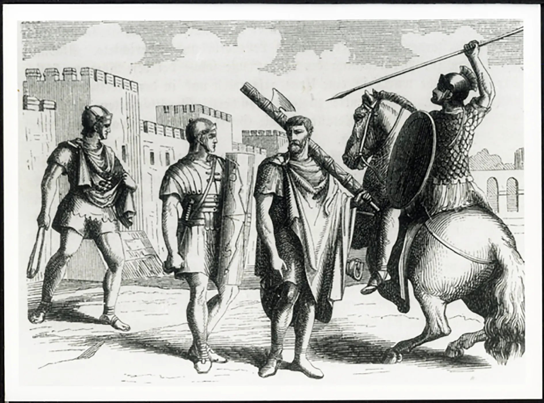 Antica Roma Fromboliere, Fante, Littore e cavaliere Ft 5042 - Stampa 24x18 cm - Farabola Stampa ai sali d'argento (anni 90)