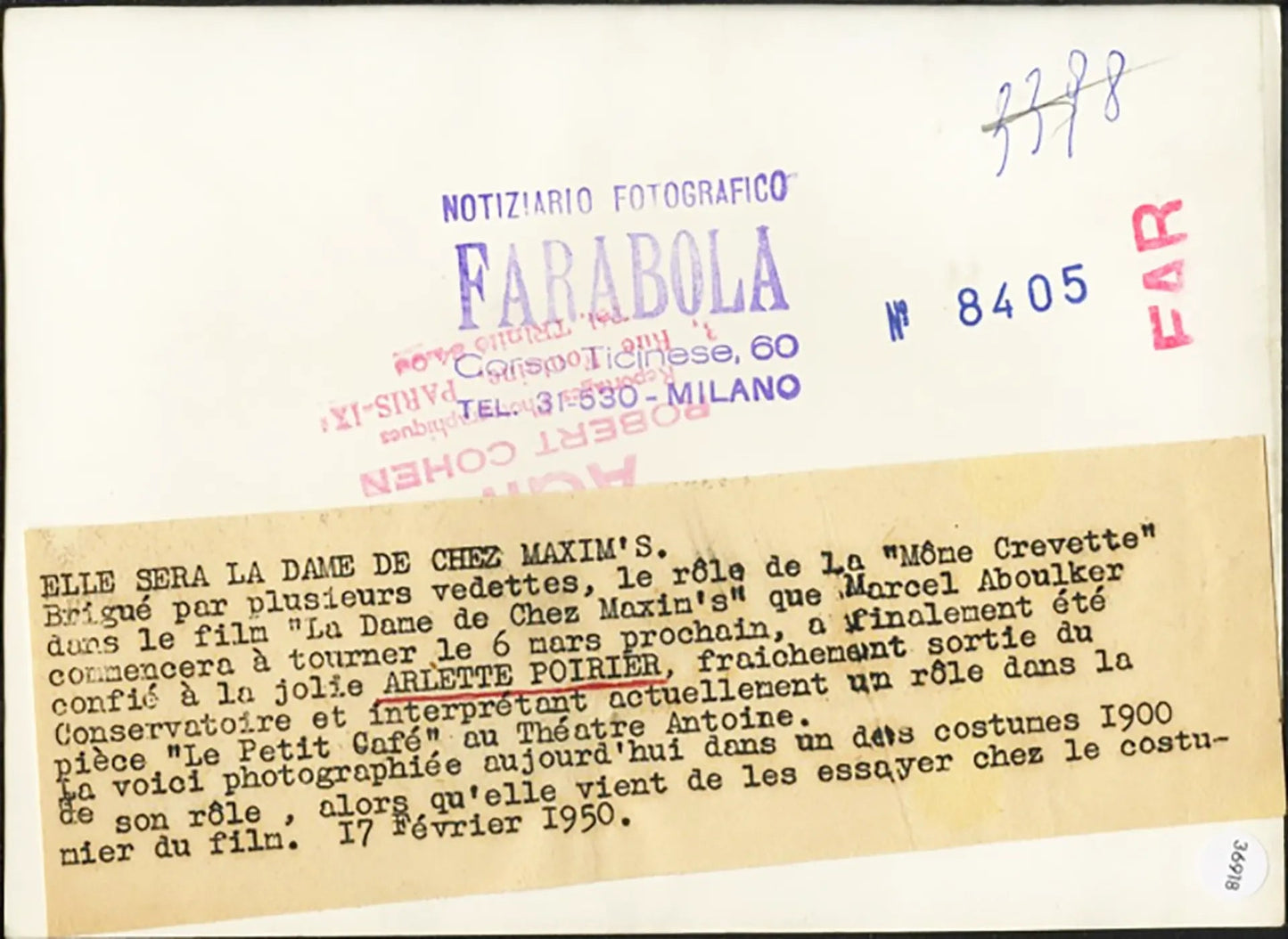 Arlette Poirier 1950 Ft 36918 - Stampa 13x18 cm - Farabola Stampa ai sali d'argento