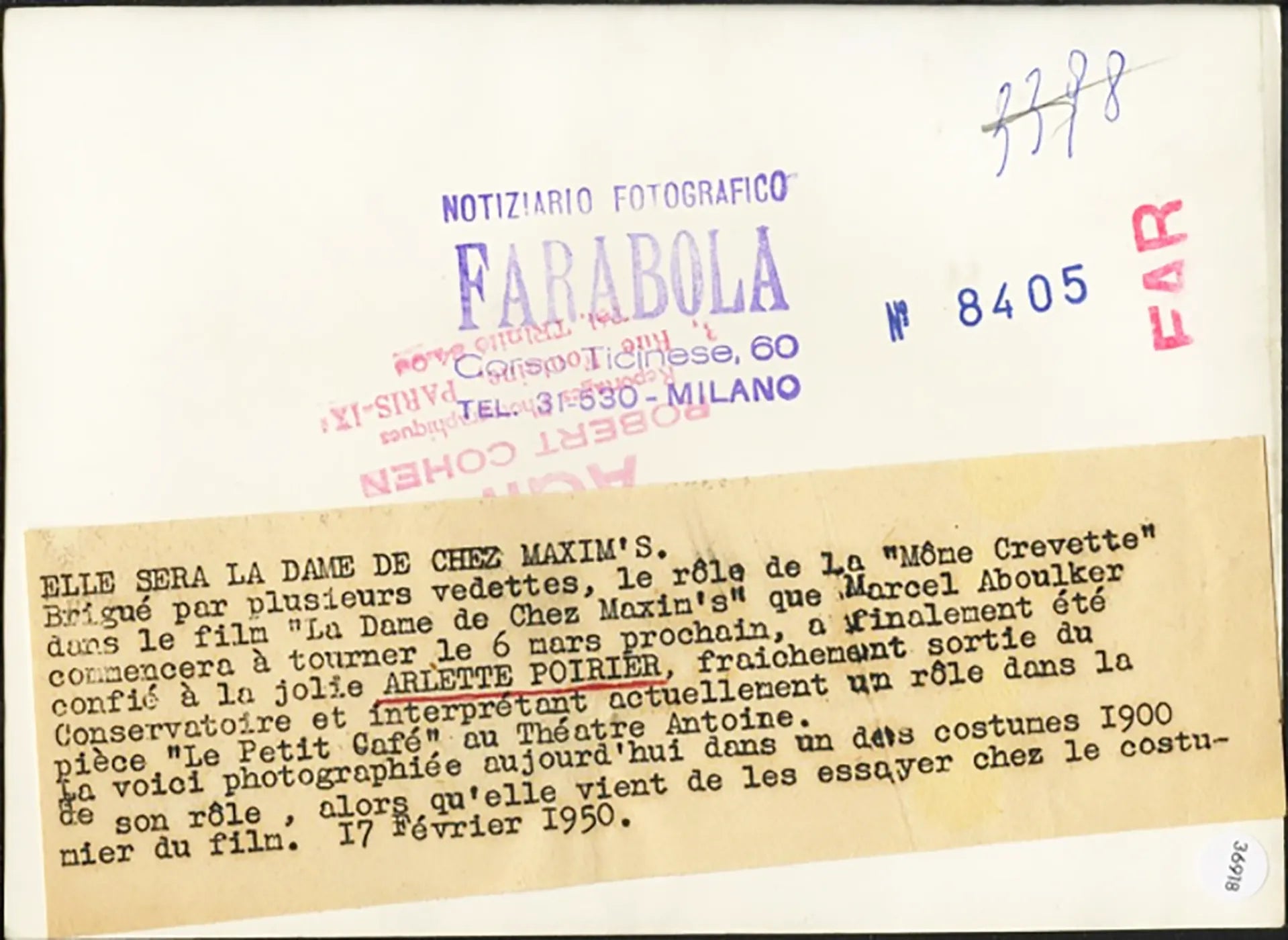 Arlette Poirier 1950 Ft 36918 - Stampa 13x18 cm - Farabola Stampa ai sali d'argento