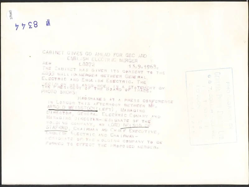 Arnold Weinstock e Lord Nelson 1968 Ft 37640 - Stampa 20x15 cm - Farabola Stampa ai sali d'argento
