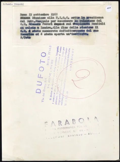 Artemio Franchi 1966 Ft 4254 - Stampa 24x18 cm - Farabola Stampa ai sali d'argento