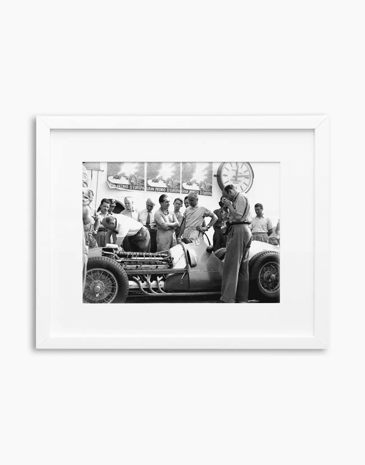 Ascari e Villoresi su Ferrari, Gp d'Europa 1949 — stampa fine art con cornice bianca