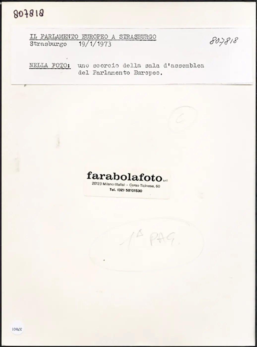 Assemblea al Parlamento Europeo 1973 Ft 37801 - Stampa 24x18 cm - Farabola Stampa ai sali d'argento
