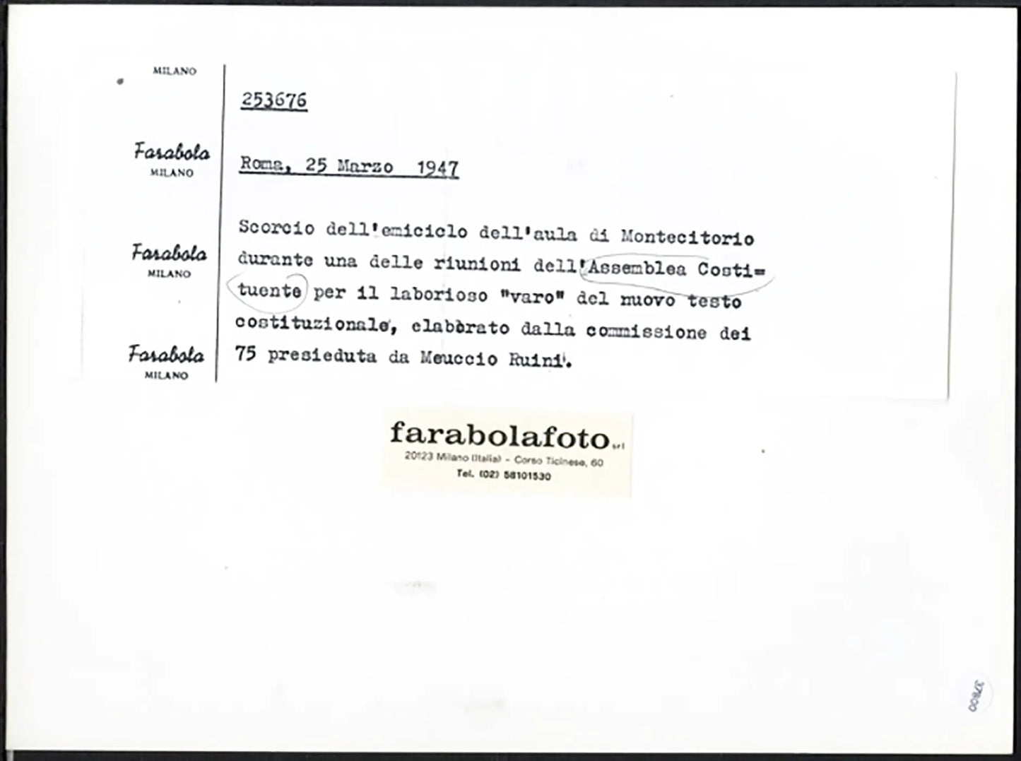 Assemblea Costituente a Montecitorio 1947 Ft 37800 - Stampa 24x18 cm - Farabola Stampa ai sali d'argento (anni 90)