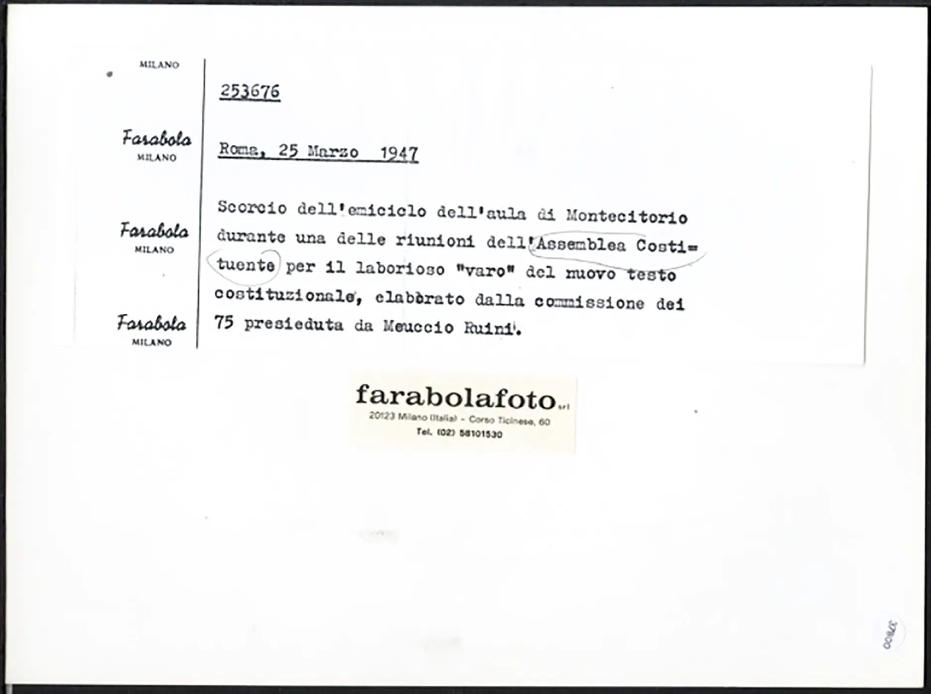 Assemblea Costituente a Montecitorio 1947 Ft 37800 - Stampa 24x18 cm - Farabola Stampa ai sali d'argento (anni 90)