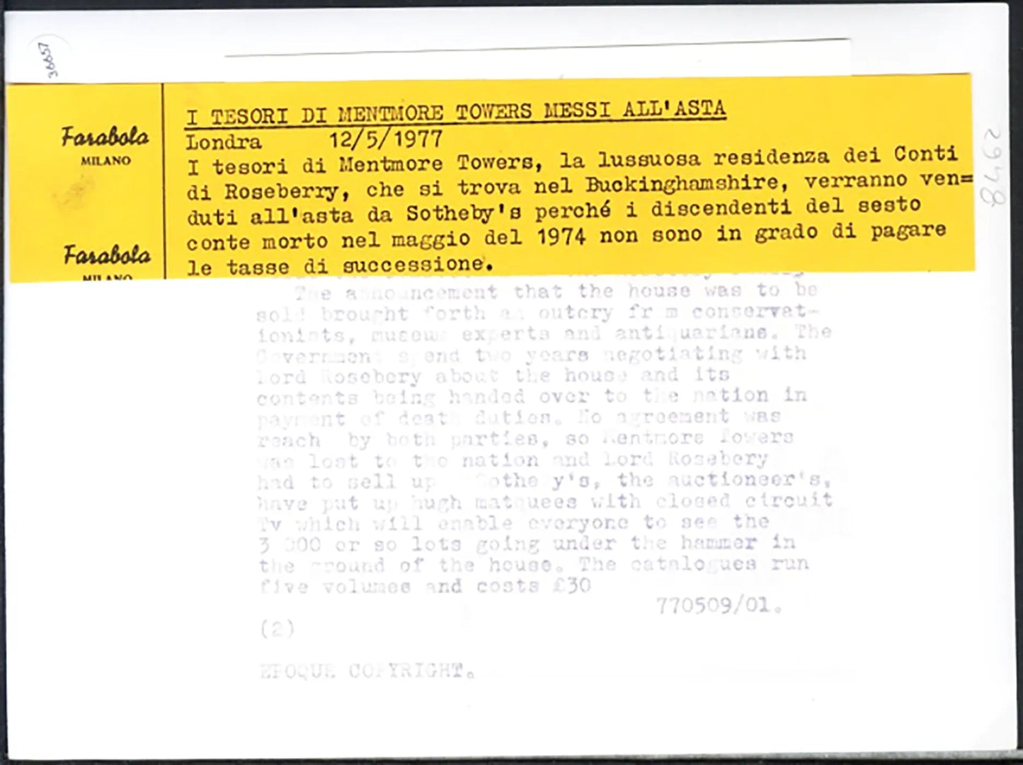 Asta di Mentmore Towers 1977 Ft 36657 - Stampa 20x15 cm - Farabola Stampa ai sali d'argento