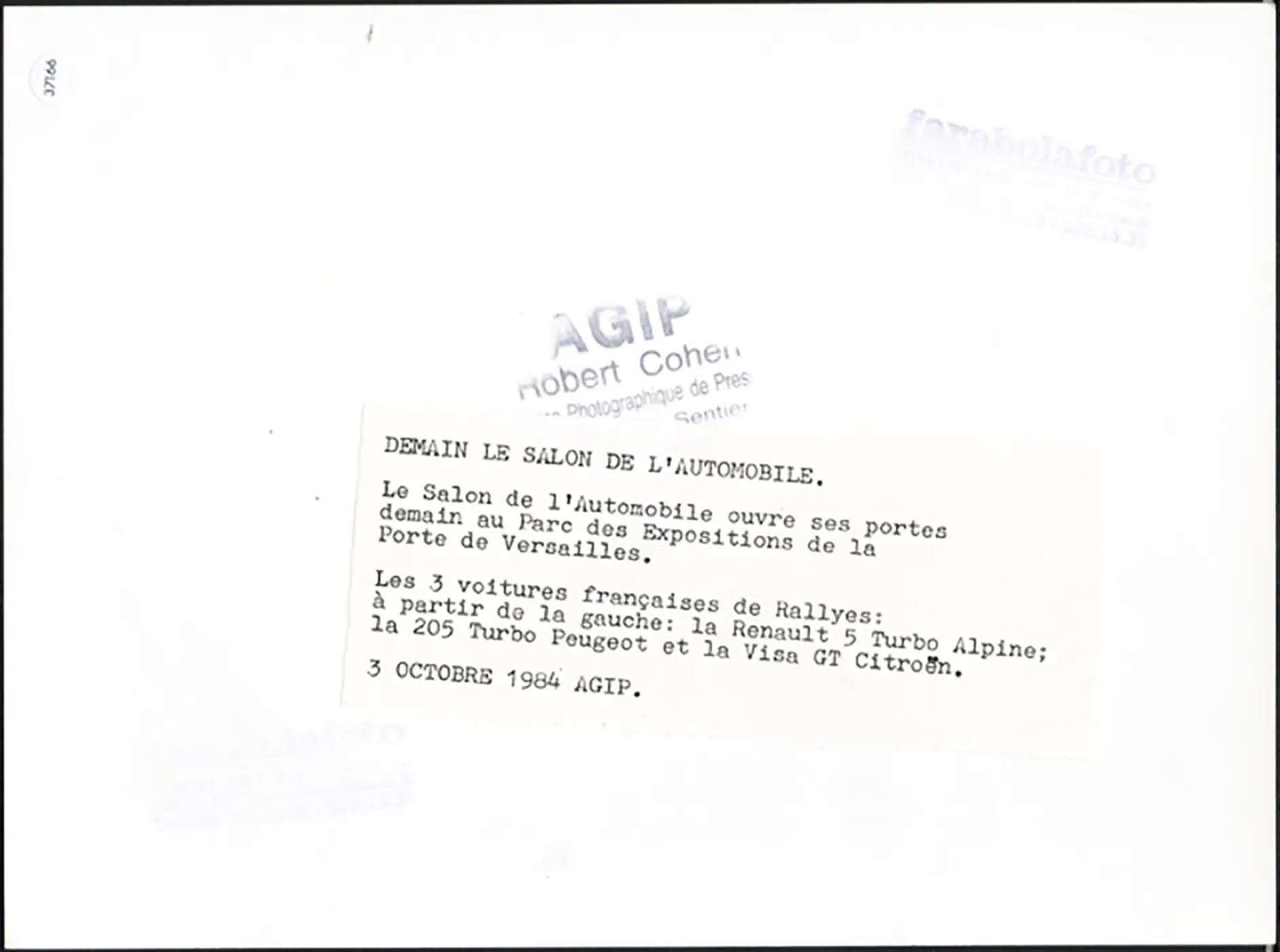 Auto da Rally Salone Auto Parigi 1984 Ft 37166 - Stampa 24x18 cm - Farabola Stampa ai sali d'argento