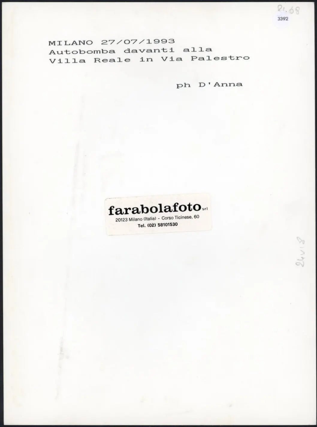 Autobomba in via Palestro 1993 Ft 3392 - Stampa 24x18 cm - Farabola Stampa ai sali d'argento