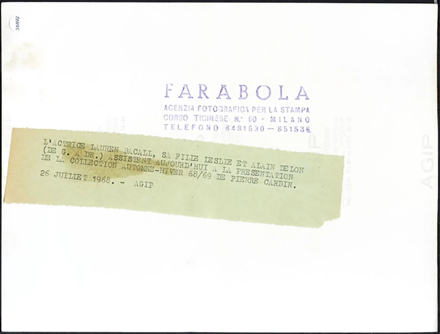 Bacall e Delon Sfilata Pierre Cardin 1968 Ft 36892 - Stampa 24x18 cm - Farabola Stampa ai sali d'argento