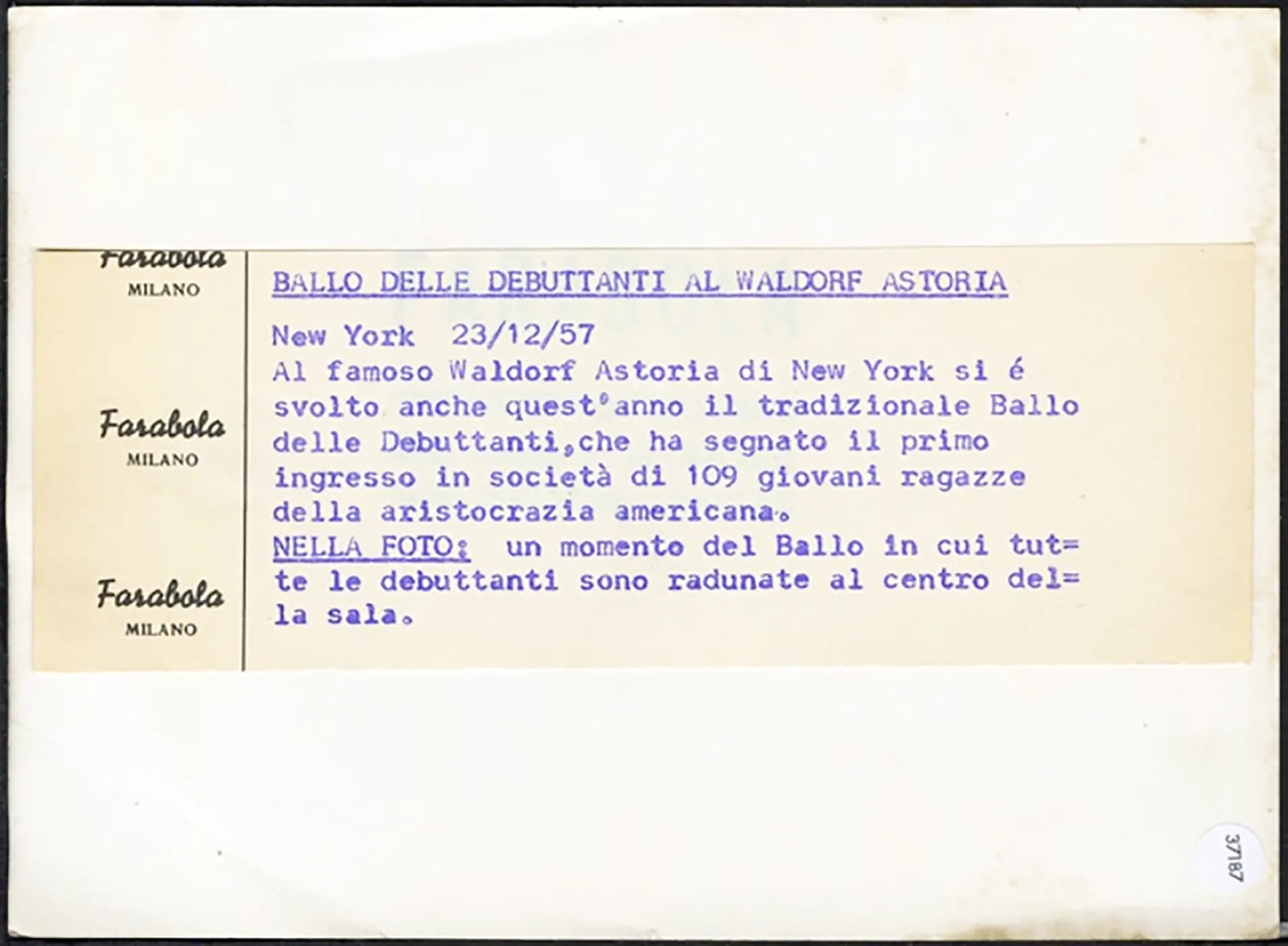 Ballo delle Debuttanti 1957 Ft 37187 - Stampa 18x13 cm - Farabola Stampa ai sali d'argento
