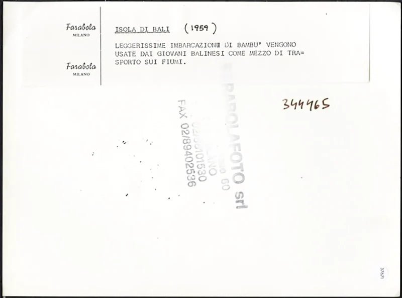 Barche in bambù Bali 1959 Ft 37671 - Stampa 24x18 cm - Farabola Stampa ai sali d'argento (anni 90)