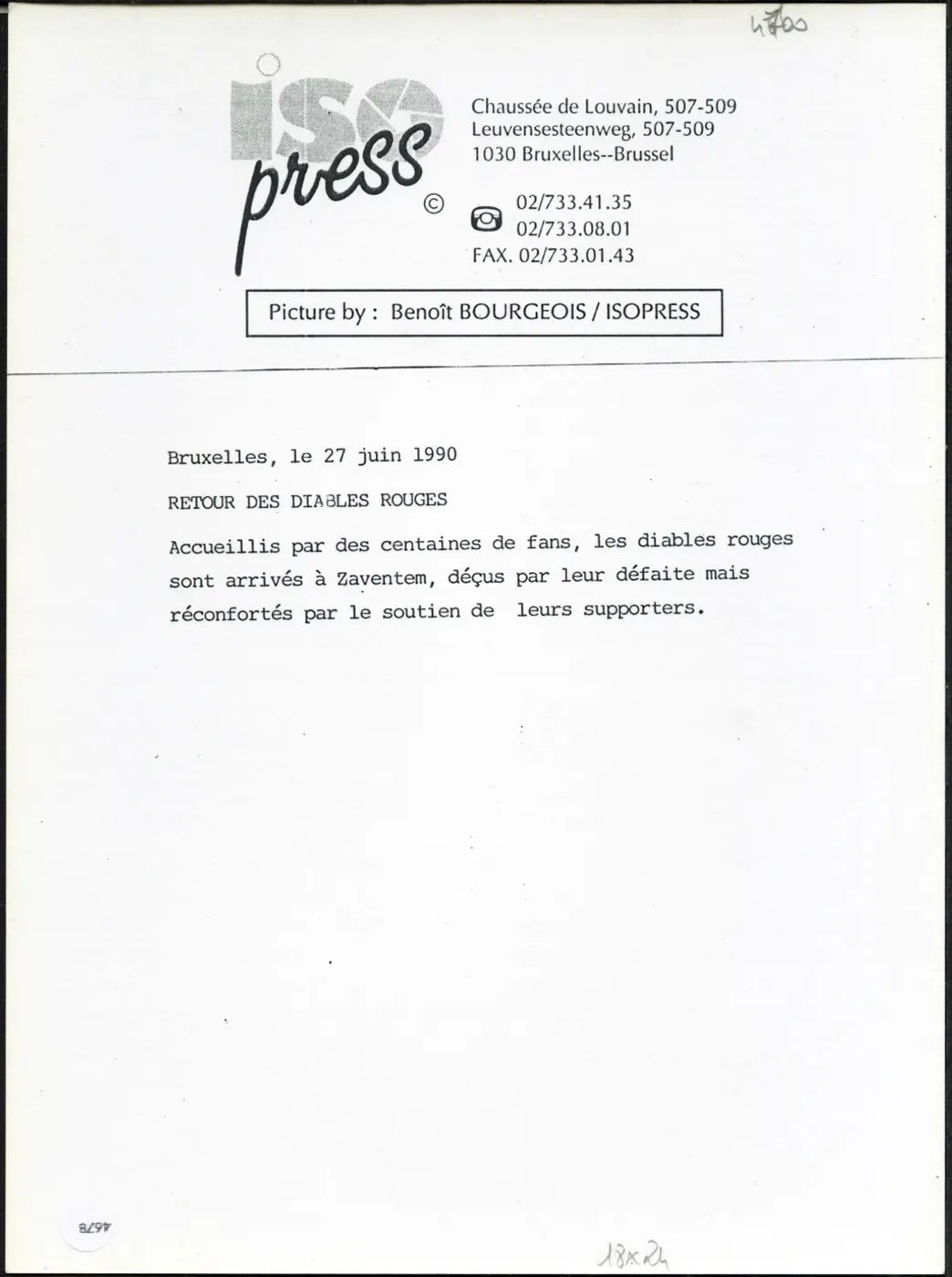 Belgio sconfitto Mondiali 1990 Ft 4678 - Stampa 24x18 cm - Farabola breadcrumbs : fotografie - vintage; foto - vintage - sport