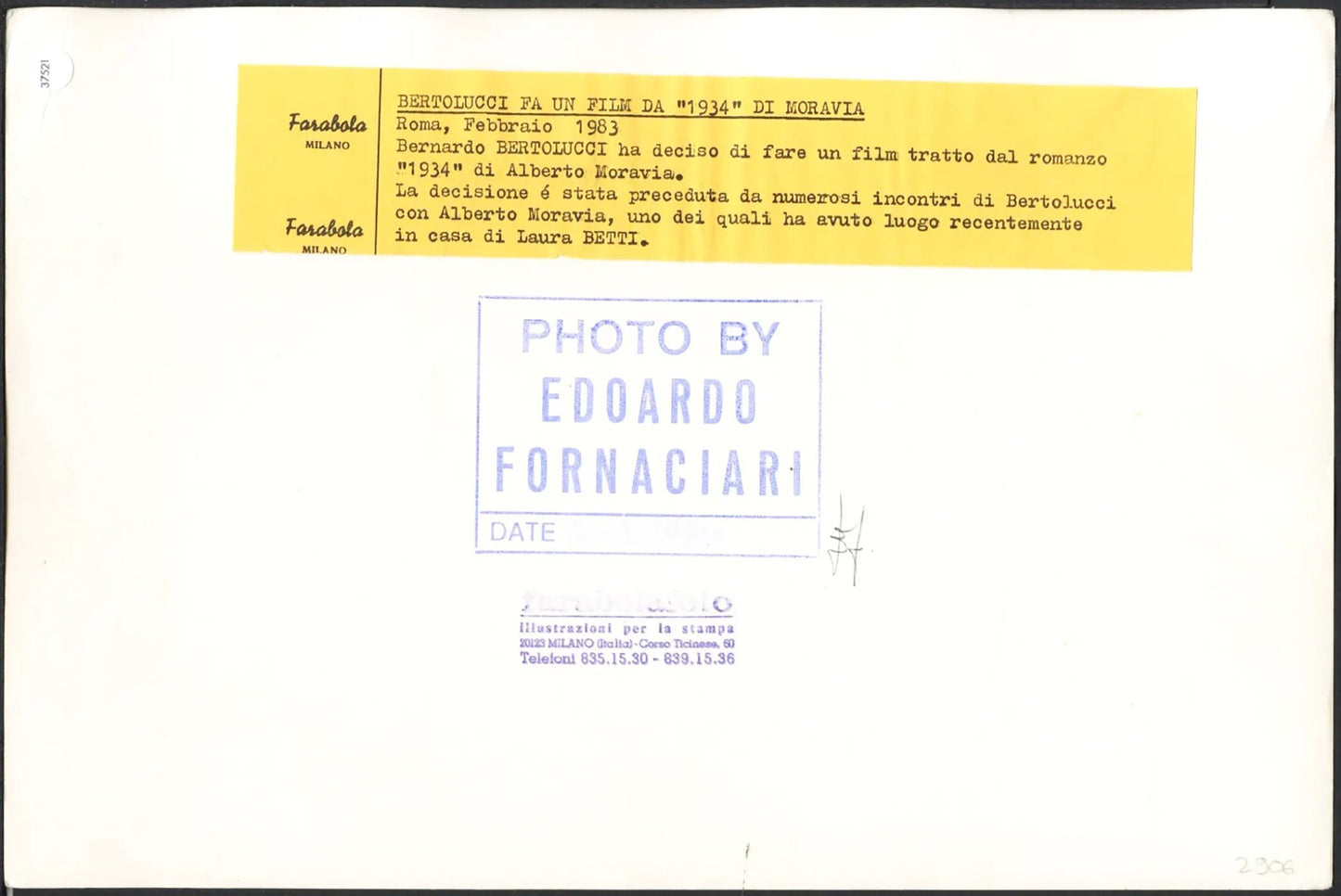Bernardo Bertolucci Alberto Moravia 1983 Ft 37521 - Stampa 22x30 cm - Farabola Stampa ai sali d'argento